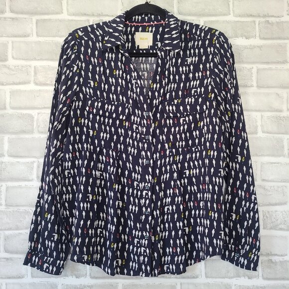 Anthropologie Maeve All Over Bird Print Blouse Top Wynwood Size 6 - Picture 1 of 9